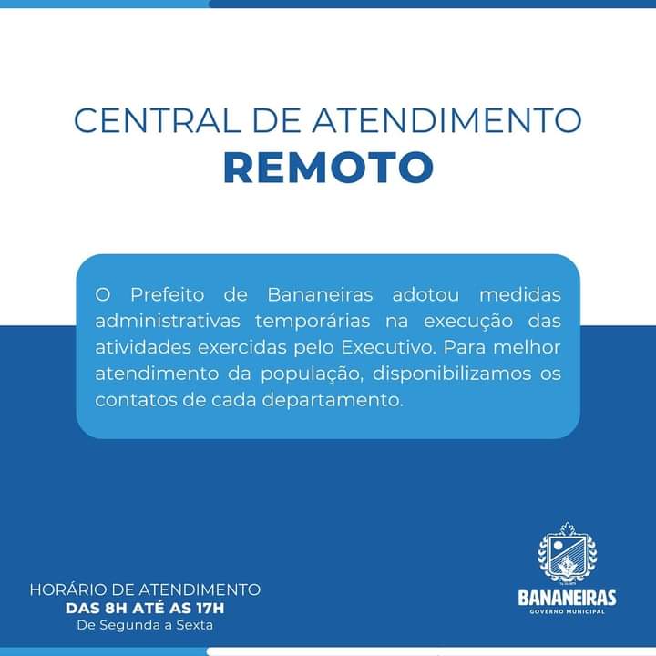 Prefeitura Municipal de Bananeiras disponibiliza telefones para atendimento remoto