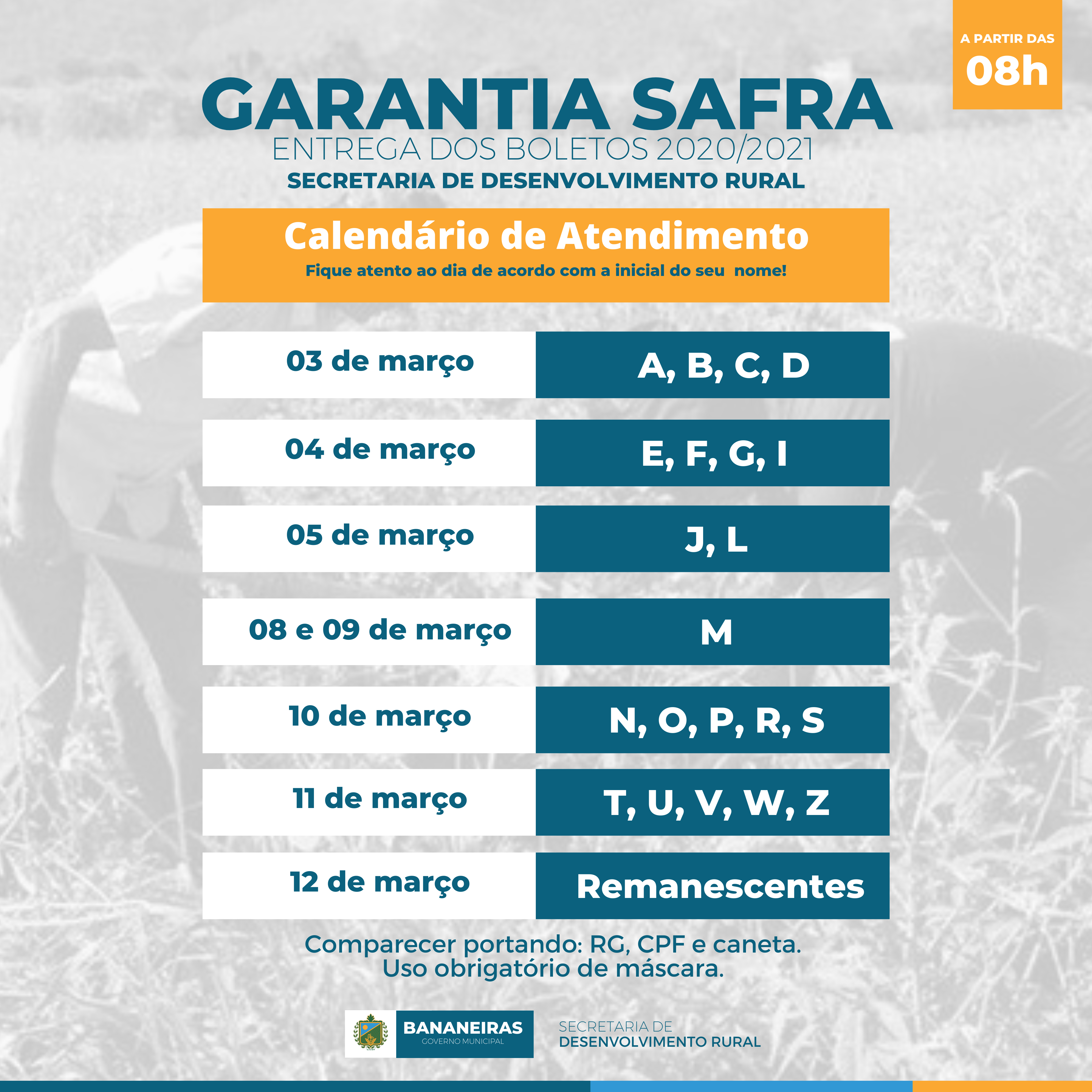 Os boletos do Garantia Safra 2020/2021 começam a ser entregues nessa quarta (03), em Bananeiras