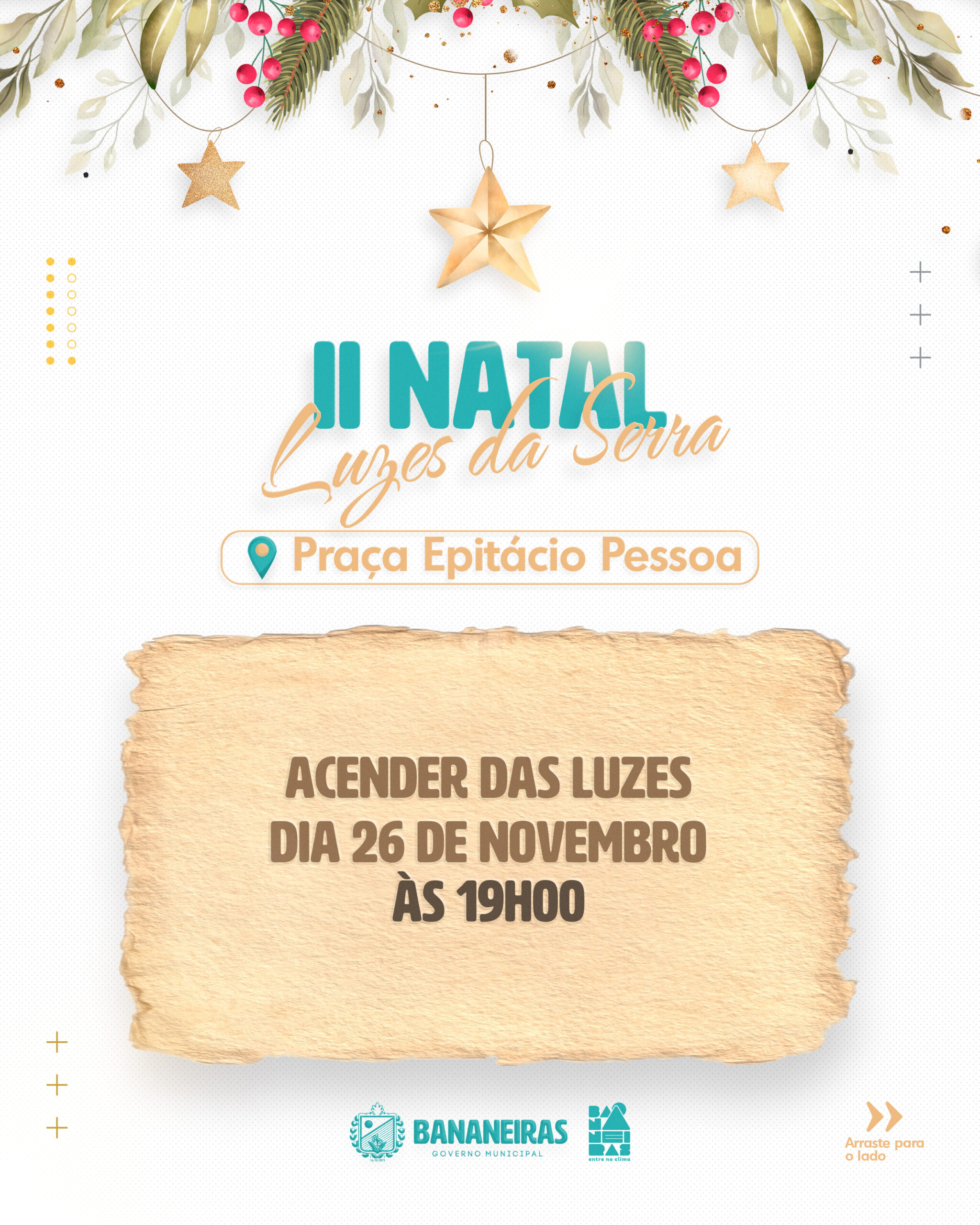 Natal Luzes da Serra estreia ainda em novembro e edição garantirá eventos nos finais de semana em Bananeiras